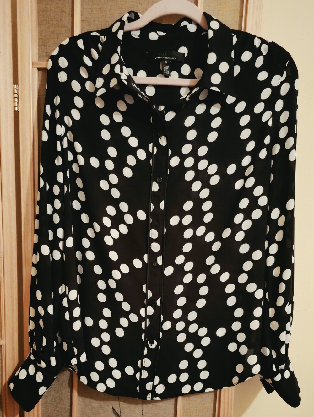 White House Black Market Black Polka Dot Button-Down Front Blouse